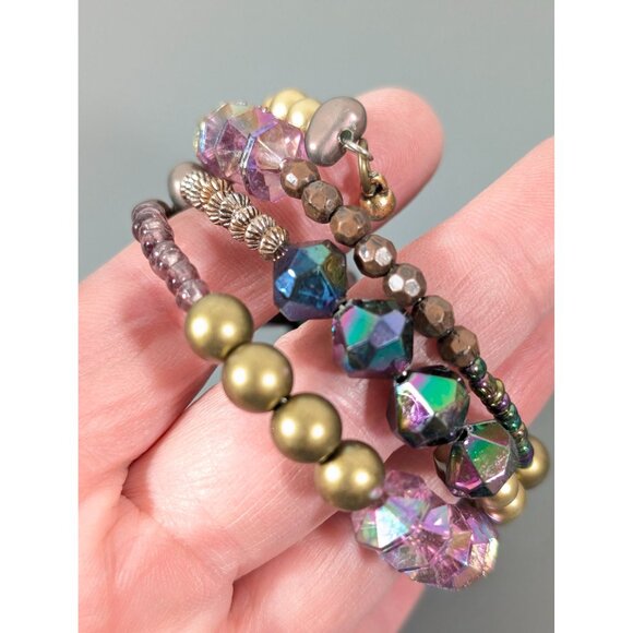 Pink Gold Tone Mystic Fire Bead Coil Flex Wire Wrap Bracelet Boho 7" - Picture 4 of 6